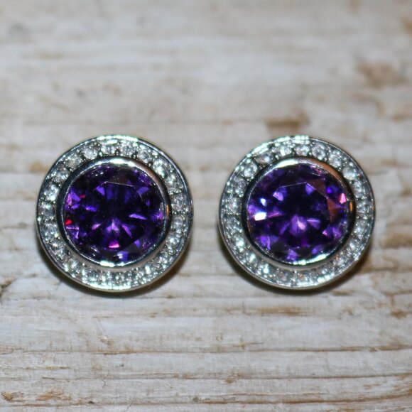 Designer Like DY Round Amber Stone w Crystals Stud Earrings NEW! - Picture 5 of 5